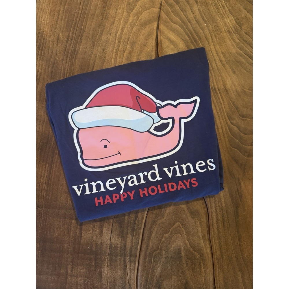 Vineyard Vines Shirt Adult XS Long Sleeve Santa‎ Whale Christmas Blue